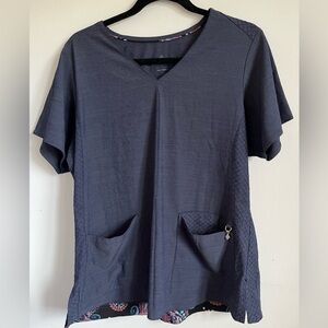 Vera Bradley Woman Scrub Top Shirt Uniform Pockets Nursing - Blue Gray - Large